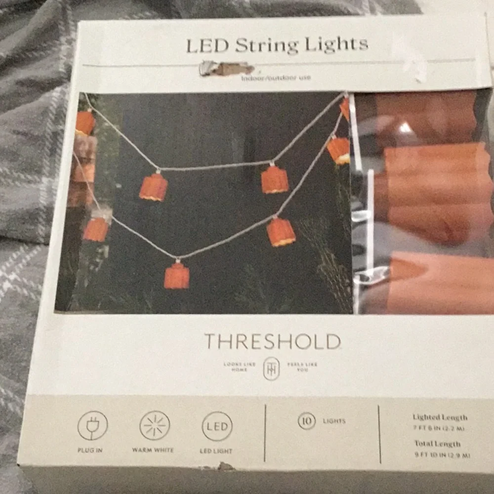 Threshold LED Terracotta String Lights 10 Warm White Outdoor White Cord Plug-In.